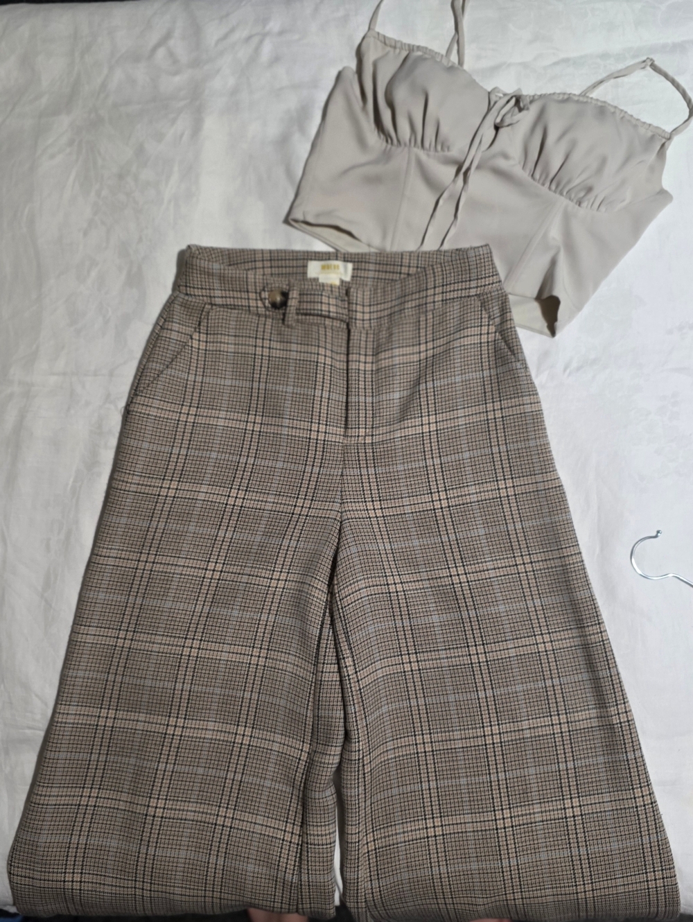 Maeve Anthropologir Plaid Wide-Leg Crop Pants in Taupe and Black